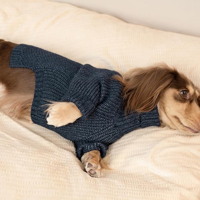 Fitwarm Turtleneck Knit Dog Sweater, Thermal Dog Winter Clothes for Small Dogs Boy Girl, Cozy Sweaters for Dogs, Doggy Pullover Jumper, Pet Outfit, Heather Navy Blue, Small