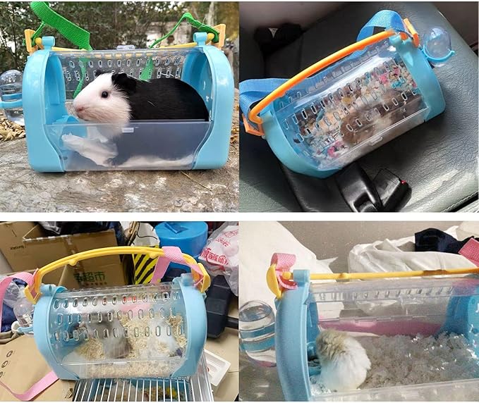 Tfwadmx Hamster Carrier Cage, Portable Dwarf Hamster Travel Cage, Pet Outgoing Cage with Chewing Toys, Small Animal Breathable Carrier for Hamsters Gerbil Mice Rat Hedgehog
