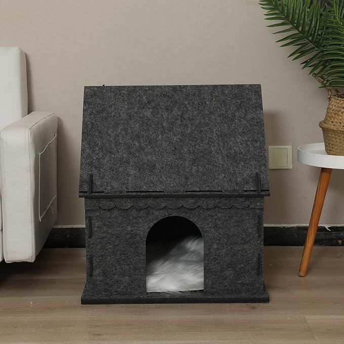 2-Tier Indoor Cat Apartment，Cozy Pet Cat Bed, Hideaway, and Sturdy Cat Castle for Multiple and Large Cats