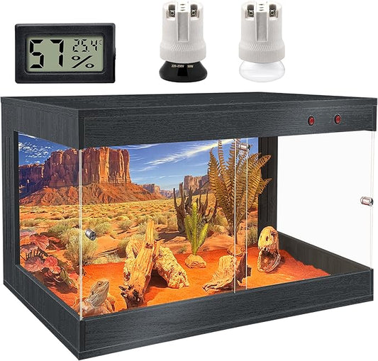 Royxen Tempered Glass Reptile Tank 29 Gallon, Reptile Enclosure with Metal Mesh Top and Lockable Design, Bearded Dragon Tank for Lizard Habitat, 24"x16"x16", Black
