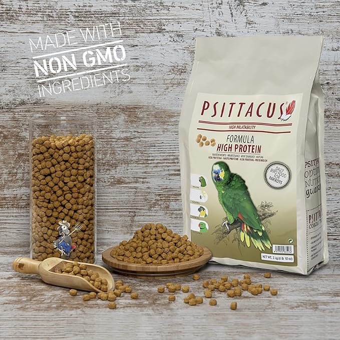 Psittacus High Protein 6.6 lb | Complete Pellet Diet for Amazons, Cockatoos and Ringneck Parrot | Premium Food for Birds, 100% no-GMO
