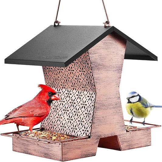 Bird Feeders for Outdoors Hanging - 2.4 LBs Metal Bird Feeder, House Shape Birdfeeders Attracting Wild Birds for Outside, Yard, Garden Decoration, Heavy Duty Platform