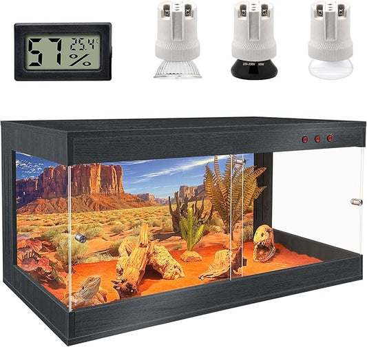 Royxen Tempered Glass Reptile Tank 62 Gallon,Reptile Enclosure with Metal Mesh Top and Lockable Design, Bearded Dragon Tank for Lizard Habitat, 40"x20"x20", Black