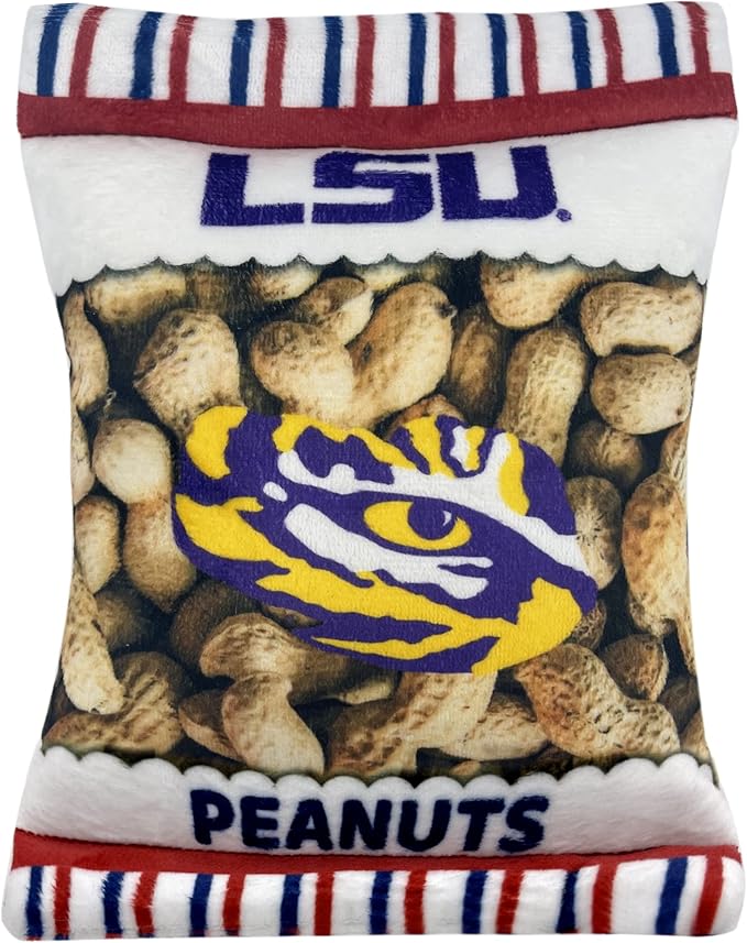 NCAA LSU Tigers Crinkle FINE Plush Dog & CAT Squeak Toy- Cutest Stadium Peanuts Snack Toy for Dogs & Cats with Inner Squeaker & Beautiful Football/Basketball Team Name/Logo