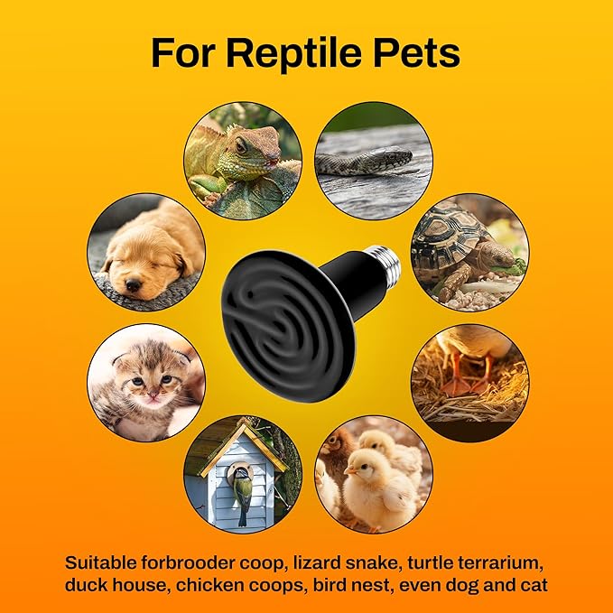 BN-LINK 100W Reptile Heat Lamp 2-Pack, Ceramic Heat Emitter Bulbs, No Light Heat Lamp for Reptiles, Chickens, Lizard, Turtle, Snake
