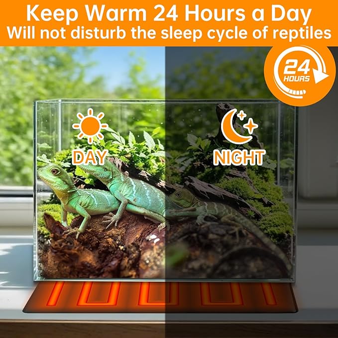 Reptile Heat Pad 8x12 Inch 24W, Terrarium Heating Mat Under Tank, Reptile Heat Mat/Pad for Amphibians, Turtle, Lizard, Bearded Dragon, Hermit Crab, Frog, Snake