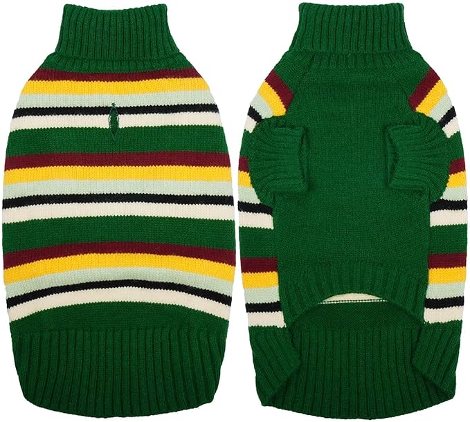 Kuoser Dog Sweater, XS Dog Christmas Sweater, Pullover Turtleneck Puppy Striped Knitwear, Dog Sweaters for Small Dogs Boy Girl Yorkie Chihuahua, Green XS
