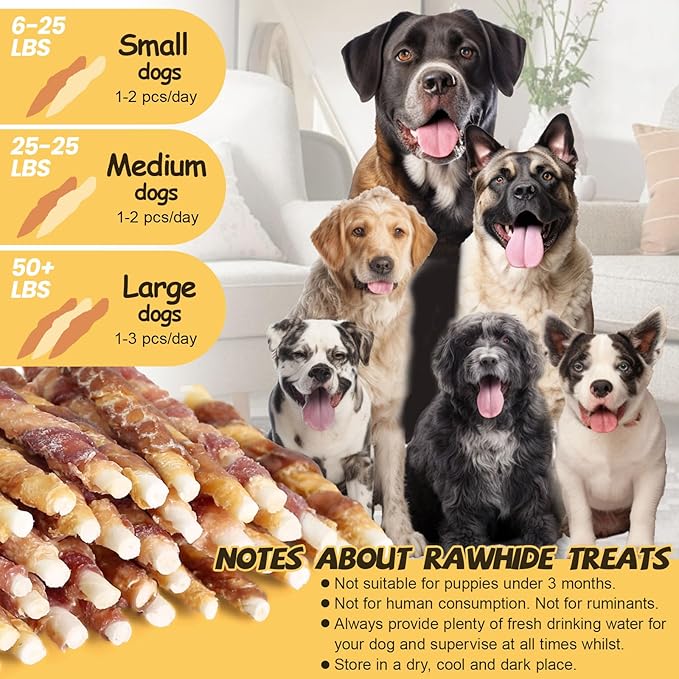 ASMPET Dog Treats Chews, Chicken & Duck Wrapped Rawhide Sticks (20 pcs, 10.6 oz, 5 inch)