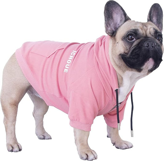 iChoue Exclusive Luxury Soft Pro French Bulldog Clothes Hoodies Sweatshirt Coat for Medium Dogs Frenchie Pug English Corgi Boston Terrier Pitbull - Pink/Size Large Plus