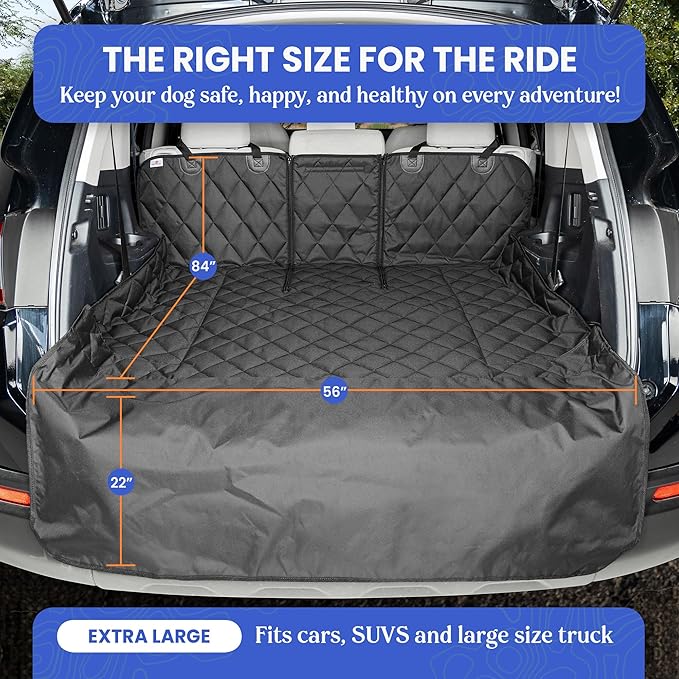 4Knines SUV Cargo Liner for Dogs, Trunk Mat for SUV, Durable Cargo Cover, Protector – Compatible with 60/40 Split Bench & Armrest Pass-Through, Waterproof, Machine Washable, Non-Slip (X Large, Black)