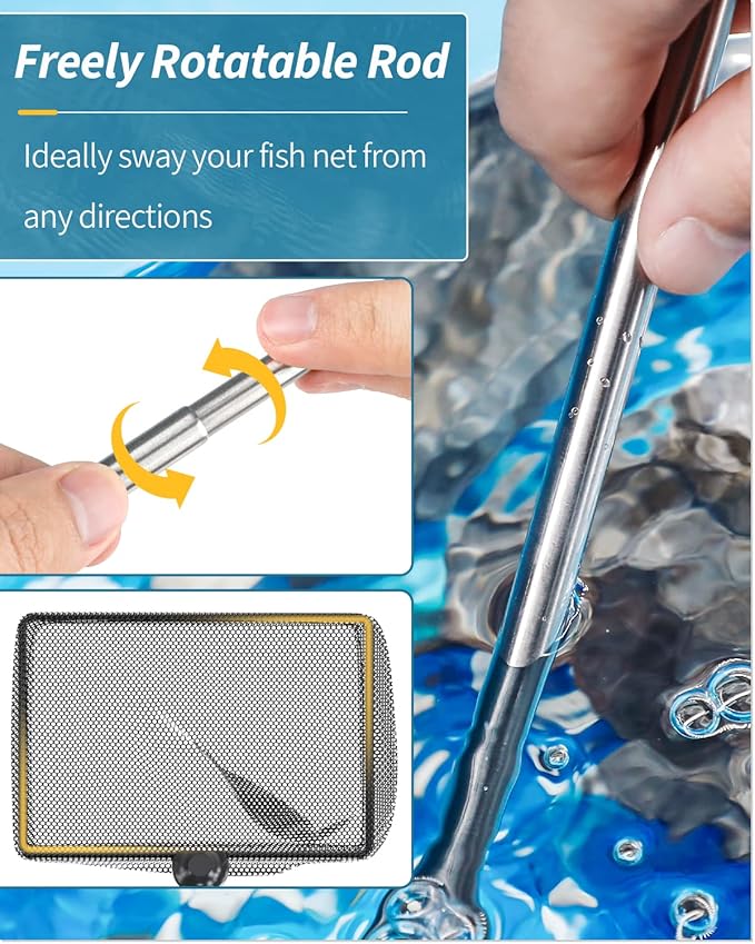 Pawfly Aquarium Fish Net with Extendable 9-24 Inch Long Handle for Betta Fish Tank Small Koi Pond and Pool