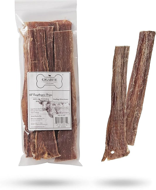 Best Pet Supplies GigaBite 12 Inch Beef Esophagus Dog Treat Strips by - Pack of 10, TES-12-10