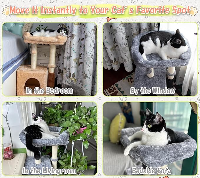 26.8" Small Cat Tree Tower,Cat Scratching Post for Indoor Cats,Featuring with Cat Cave & Cozy Perch,Cat Self Groomer and Interactive Dangling Ball Great for Kittens/Cats (Beige, Medium)