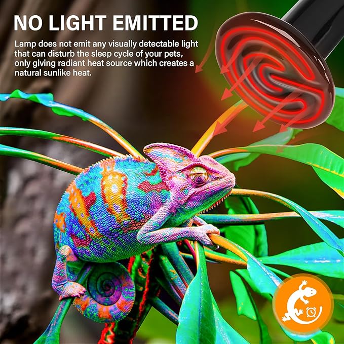 2 Pack 75W Reptile Heat Lamp Bulb Ceramic Heat Emitter for Reptiles,Chicken, Dog, Cat,Pet Brooder Coop No Light Emitting Heat Lamp for Amphibian Pet Bearded Dragon Turtle Snake, Lizard