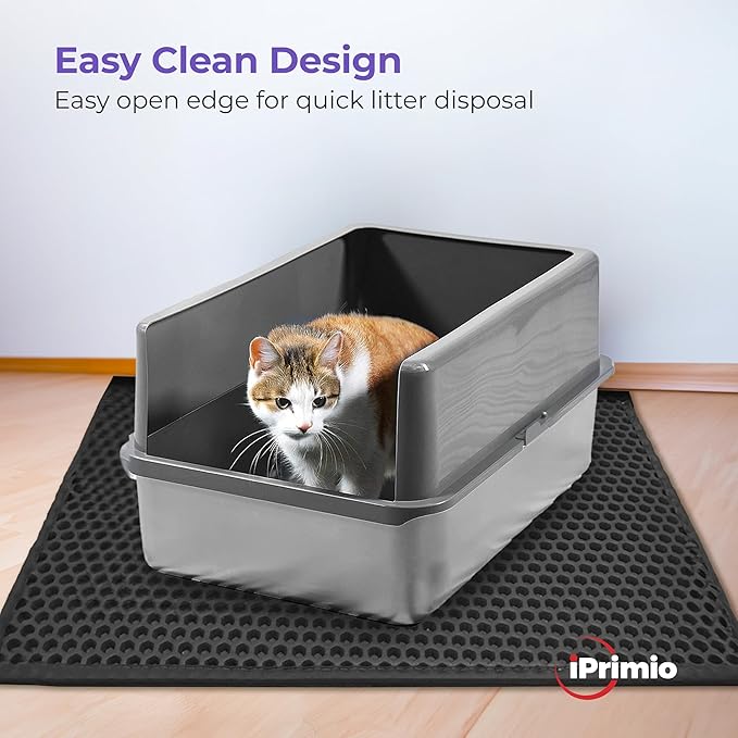iPrimio Large Cat Litter Trapper Mat with Exclusive Urine/Waterproof Layer - Cat Litter Mat - Larger Holes with Urine Puppy Pad Option for Messy Cats - Soft on Paws and Light - 30" x 23" (Black Color)