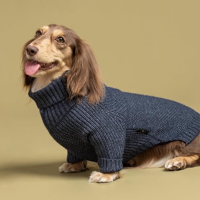 Fitwarm Turtleneck Knit Dog Sweater, Thermal Dog Winter Clothes for Small Dogs Boy Girl, Cozy Sweaters for Dogs, Doggy Pullover Jumper, Pet Outfit, Heather Navy Blue, Medium