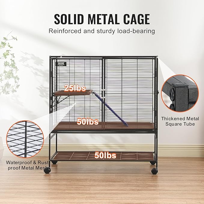 VEVOR 39" Rolling Metal Ferret Cage, Large 2-Tier Critter Nation Cage, Small Animal Cage with Ramps & Tray, Easy to Set up for Pet Mice, Hamster, Guinea Pig, Chinchilla, Squirrel, Hedgehogs, Bunny