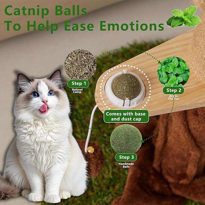 33.86" Tall Cat Scratching Posts with Sisal Rope, Dangling Balls and Natural Healthy Catnip Balls, Cat Scratcher with Extra Cat Energy Ball for Indoor Cats Adults and Kitten