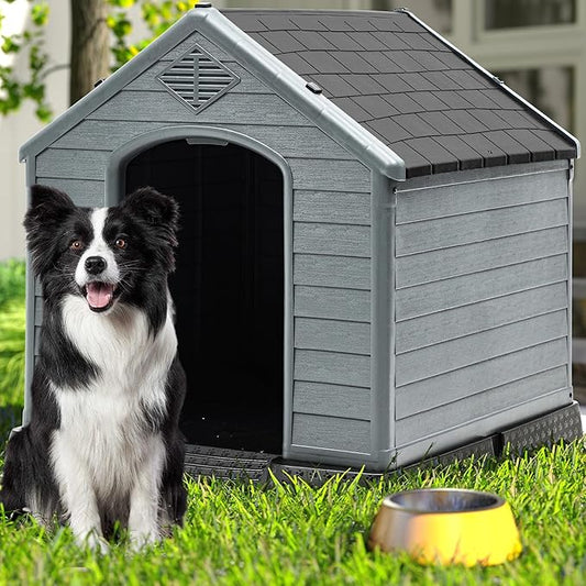 DWVO Spacious and Durable Dog House for Small to Medium Dogs, Indoor & Outdoor Use, Weatherproof, Easy to Assemble (34.5''L*30.9''W*32''H, Black)