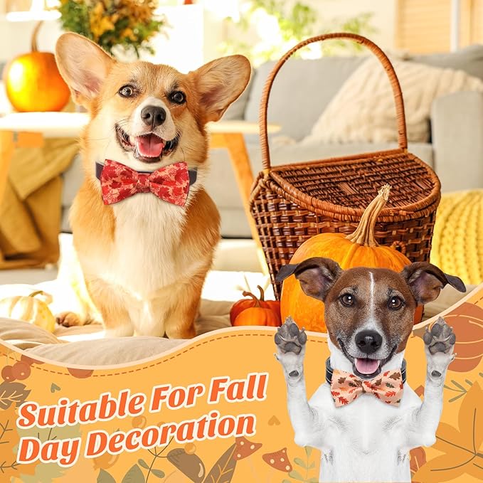 Hillban 50 Pcs Fall Collar Dog Bow Ties Maple Leaves Dogs Collar Accessories Pets Bow Ties Attachment with Elastic Bands Detachable Charms for Doggie Fall Autumn Costume