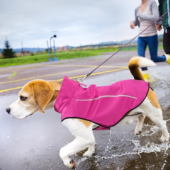 Mile High Life Dog Raincoat, Adjustable Waterproof Reflective Rain Jacket for Small Medium Large Dogs, Lightweight Breathable Pet Rain Coat with Leash Hole(Hot Pink,M Chest 26-32")