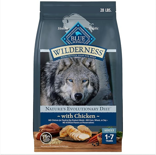 Blue Buffalo Wilderness Natural High-Protein Dry Food for Adult Dogs, Chicken Recipe, 28-lb. Bag