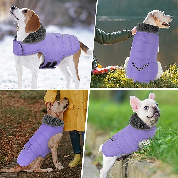 Dog Coat, Waterproof Dog Winter Jacket with Pocket, Reflective Adjustable Pet Snow Vest, Warm Cozy Fleece Sweater for Small Medium Extra Large Dogs - Light Purple, XS