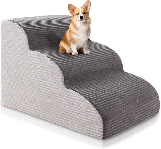 15.7”H Curved Dog Stairs Ramp for Beds Couches, Pet Steps with Durable Non-Slip Washble Fabric Cover, Pet Stairs for Bed Climbing, Dog Steps for Small Dogs and Cats, 3-Tiers（23.4" D x 15.7" W）