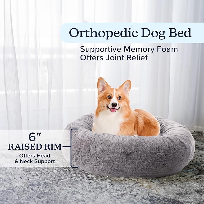 PETMAKER Dog Bed - Donut Bed for Medium Pets - Dog Bed with Removable Washable Cover and Anti-Slip Bottom - Puppy Essentials (Gray)