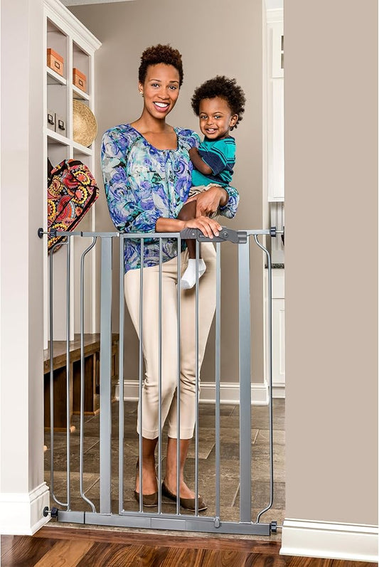 Regalo Easy Step Extra Tall Walk Thru Baby Gate, Bonus Kit, Includes 4-Inch Extension Kit, 1 Pack of Pressure Mount Kit and Wall Mount Kit, Platinum