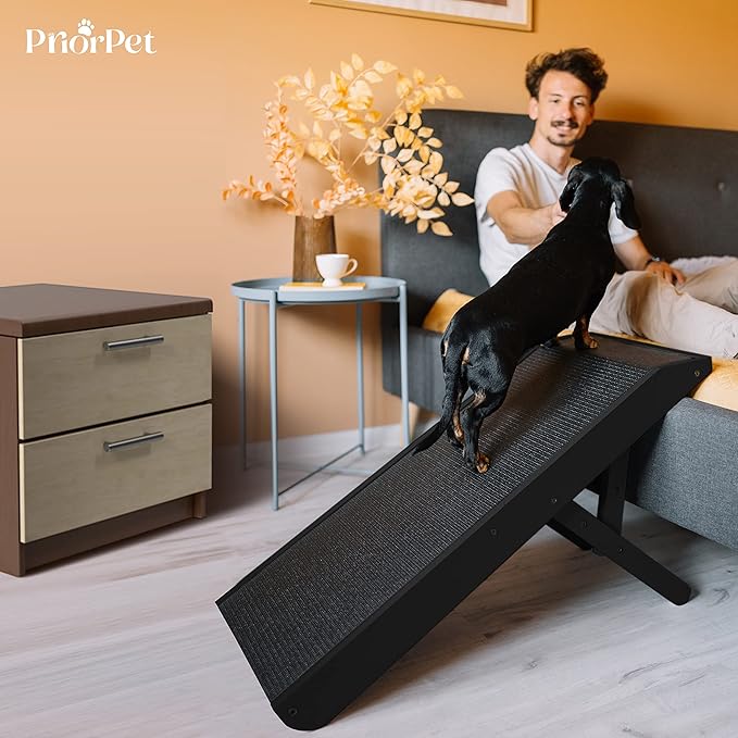 Dog ramp for Couch – Non-Slip, Sturdy Build Foldable Dog ramp – Supports up to 200lbs – Adjustable 7'' to 20'' – Landing Platform Seamlessly Connects – Birchwood Pet Ramp for Small Dogs – Black