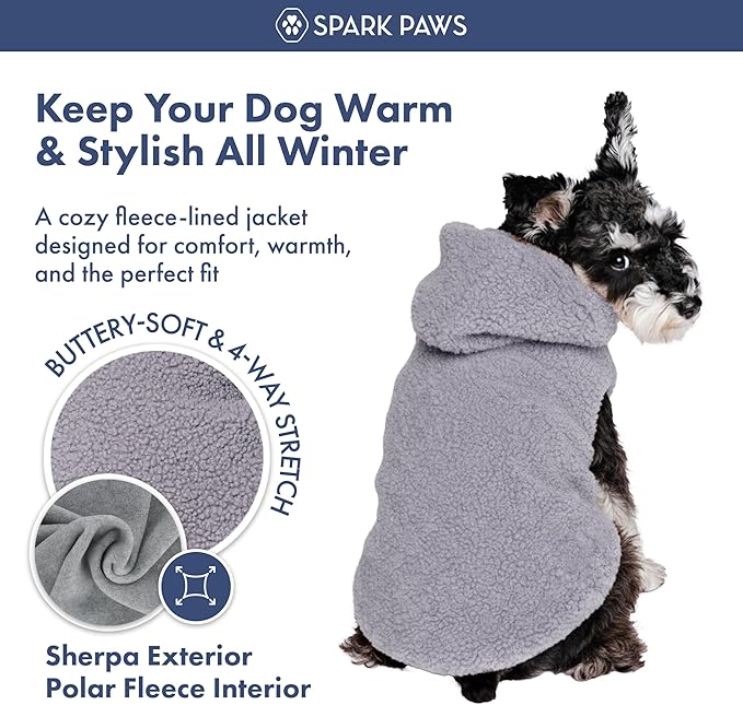 Spark Paws Teddy Dog Sweater, Sherpa Jacket Vest with Warm Fleece Lining, Winter Coat Suitable for Small Medium Large XL XXL Breeds - Grey - 3XL