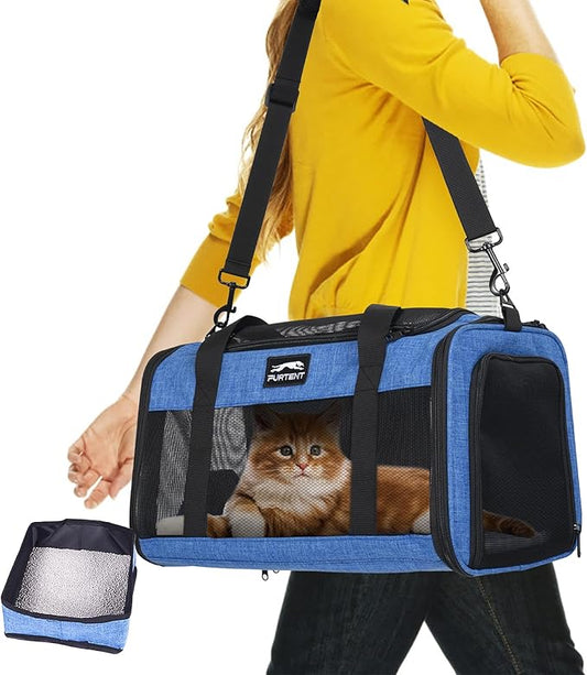 TSA Pet Carrier Airline Approved for Small Cats and Puppy, Cat Carrier Soft Fits Pets Up to 15 lbs, Dogs Carrier Bag with Litter Box Foldable, Ideal for Travel, Car Rides, and Vet Visits, Dark Blue