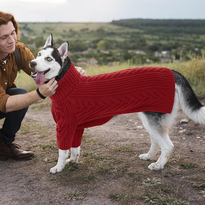 ASENKU Extra-Large Dog Sweater, Dog Sweaters for Extra Large Dogs, Pet Sweatshirt Apparel Turtleneck Pullover Winter for Doberman, Great Dane (Red, 4XL)