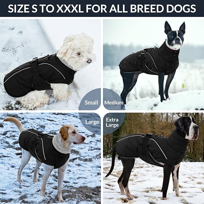 Queenmore Winter Dog Coat Warm Dog Jacket Vest Waterproof Puffer Fleece Snowsuit Adjustable Buckle Leash Hole Reflective Cold Weather Parka for Small Medium Large Dogs Girl Boy Orange XXXL