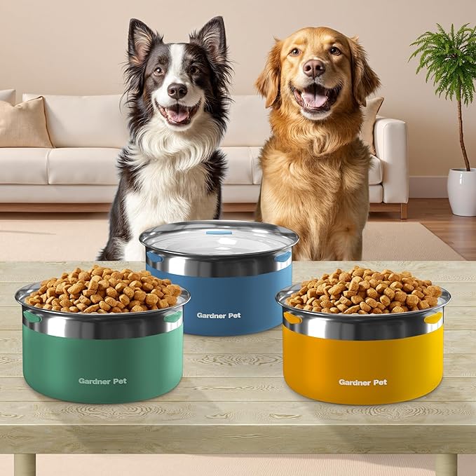 Gardner Pet Dog Bowls 1 Gallon (3.85L) Stainless Steel No Spill Dog Water Bowl, Slow Water Feeder Metal Bowls, Spill Proof Water Dispenser for Large Dogs, Promotes Healthy Hydration(Black)