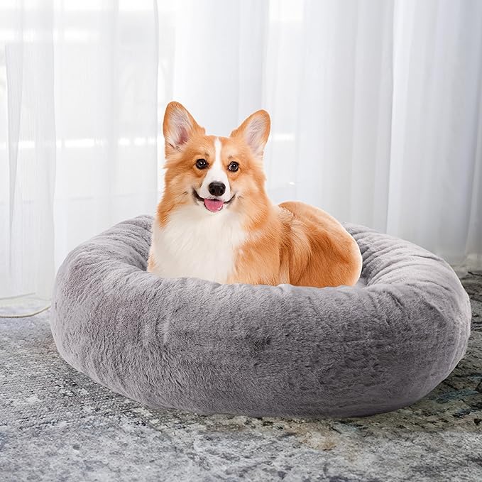 PETMAKER Dog Bed - Donut Bed for Medium Pets - Dog Bed with Removable Washable Cover and Anti-Slip Bottom - Puppy Essentials (Gray)