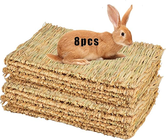 Grass Mat for Rabbit Bunny Chew Toys Woven Bed Mat for Guinea Pig Chinchilla Squirrel Hamster Cat Dog and Small Animal (8PCS Grass mat)