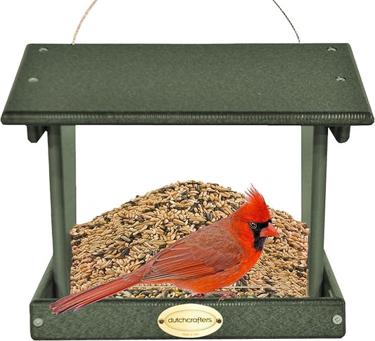 Plastic Hanging Hopper Bird Feeder, Large Bird Feeders for Outdoors, Suitable for Food, Seed, Mealworm (Large, Turf Green)