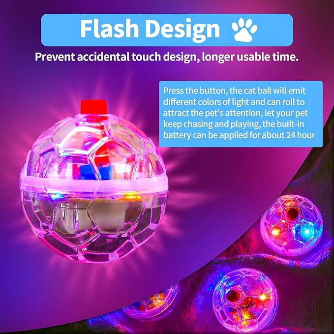 4 Piece Light Up Cat Balls Ghost Hunting Equipment, Indoor Motion-Activated Magic Cat Ball, Plastic Glowing Pet Toys