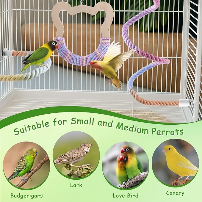 3 Pcs Gradient Bird Perching Rope Set, Bendable Bird Perching Rope for Parrot Cage, Gradient Wooden Birds Swing, Standing Climbing Toys for Parrots, Lovebirds, Budgies and Larks