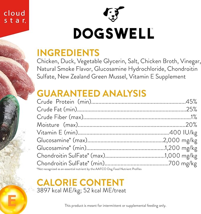 Dogswell Jerky Hip and Joint Dog Treats Grain Free Made in USA Only, Glucosamine and Chondroitin, 20 oz Duck