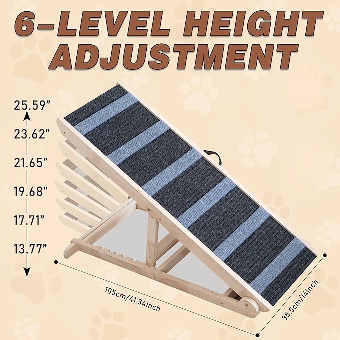 Dog Ramp for Bed, Dog Bed Ramp Grey, Dog Ramp for Car Rugged, Pet Ramp for Bed, Folding Portable Wooden Pet Ramps, for Small & Large Dogs & Cats