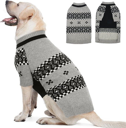 ROZKITCH Long Sleeve Dog Sweater for Large Dogs, Breathable Knit Sweatshirt with Fair Isle Pattern, Warm Winter Pet Clothes for Extra Large Dogs Easy to Wear Grey 5XL