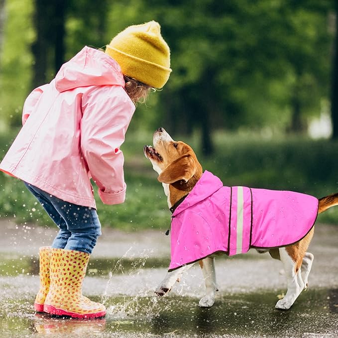 Dog Raincoat for Large Dogs - Reflective Dog Rain Jacket Lightweight Doggy Raincoats Adjustable Rain Coat for Dogs (X-Large, Pink)