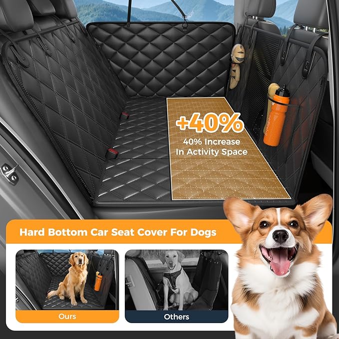 Dog Car Seat Cover for Back Seat, Hard Bottom Back Seat Extender for Dogs - Supports 400lbs, 2025 New Waterproof, Scratch Resistant, Anti Slip Portable Dog Hammock,Suitable for Cars, SUVs and Trucks