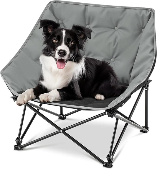 Portable Dog Camping Chairs for Dogs Raised Pet Bed for Outdoor Folding Chair Patio Lazy Puppy Cot Heavy Duty Pet Camping Gear(28x 24 x 22 Inches,Gray)