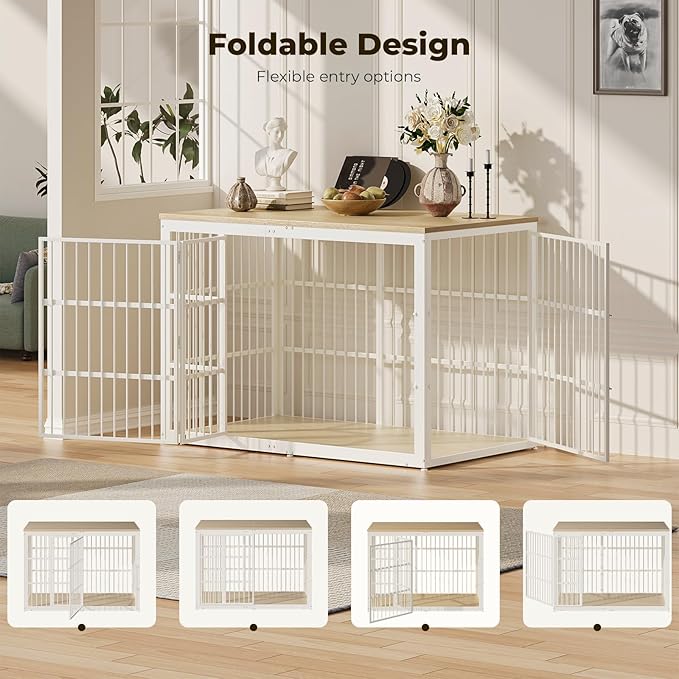 54" Dog Crate Furniture with Foldable Door, XXL Dog Crates for Large Dogs, Wooden Decorative Dog Cage Kennel Indoor End Table, Natural Beech