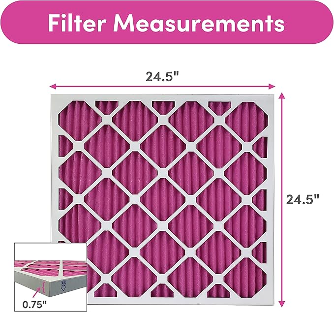 25x25x1 Air Filter by Colorfil | Color Changing Filters for Cat and Dog Odor | MERV 8 Furnace AC Filter for Pet Hair and Dust | 24.5"x24.5"x0.75" Exact Size | Pack of 2