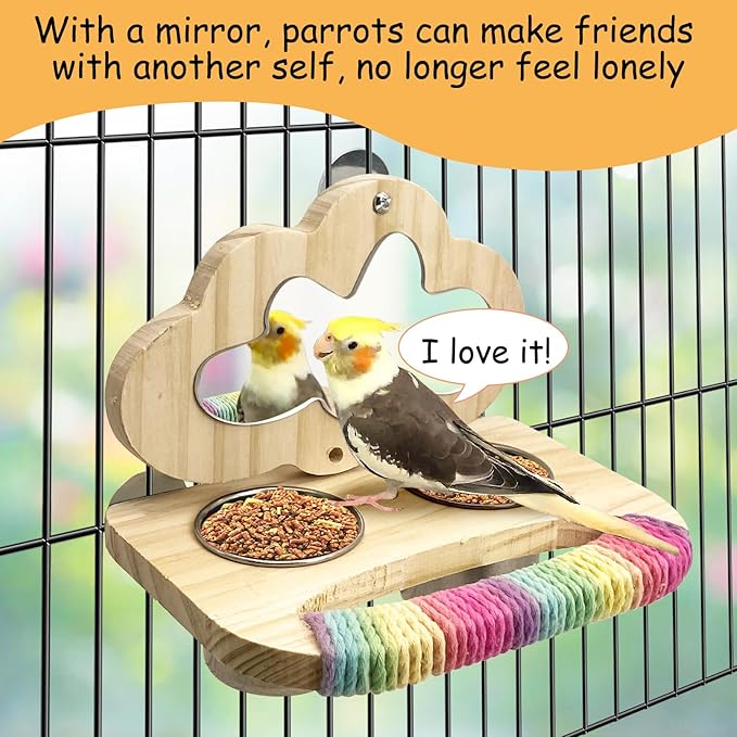 Tfwadmx Bird Parrot Wooden Feeding Cups Small Bird Feeding Dish Cups Stainless Steel Birds Bowls Food Water Bowls with Food Holder for Lovebirds Parakeet Macaw Finches